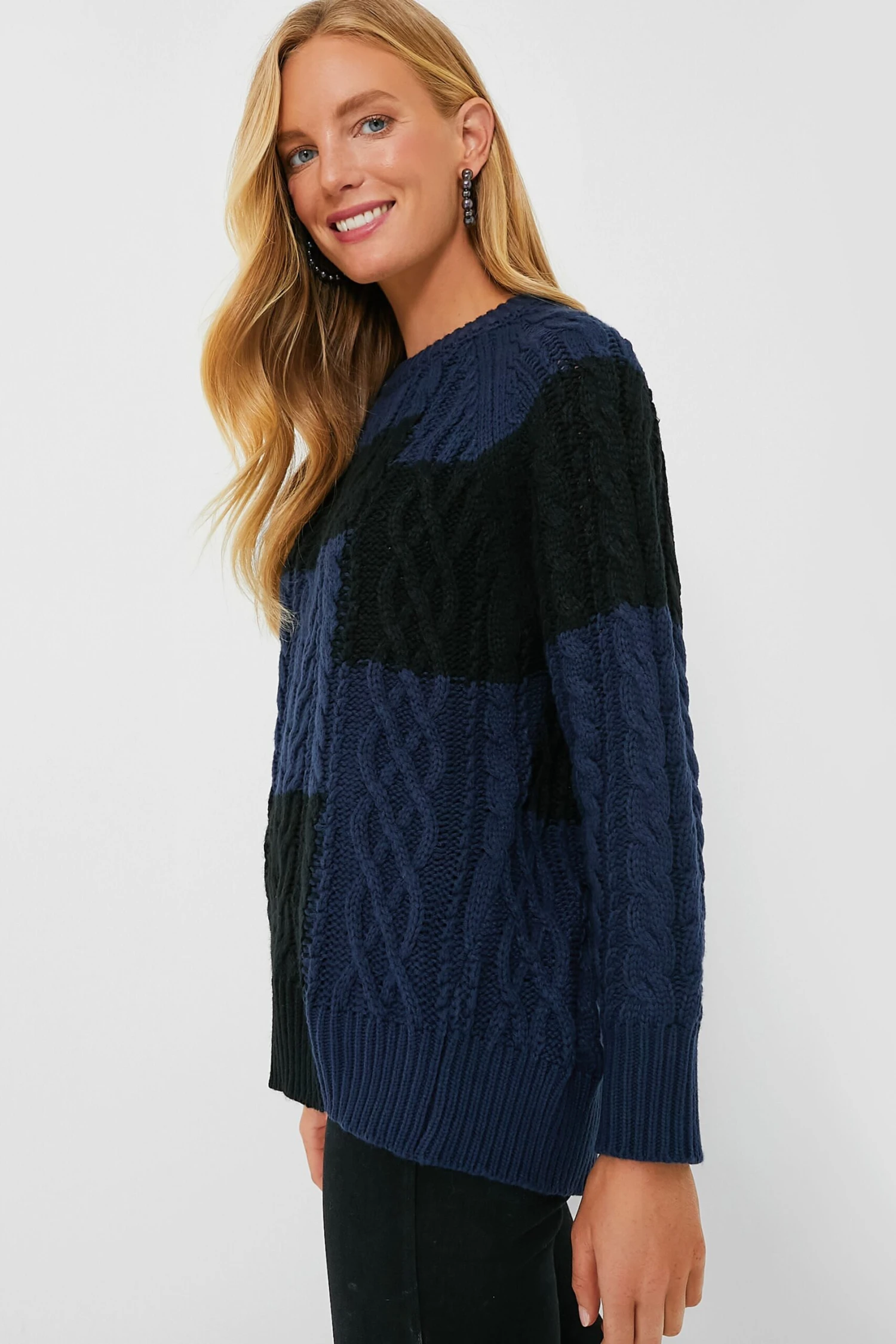 Navy And Black Color Block Cable Sweater 3 Navy And Black Color Block Cable Sweater - Image 3