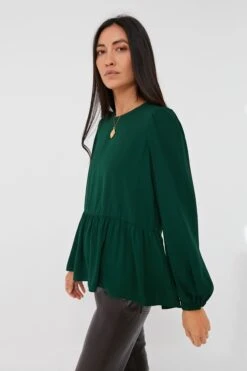 Hunter Green Carlota Peplum Blouse -ULLA JOHNSON SHOP 2fmExYQe4xfEEbzBki0U5sNpBnBsRQNe 1