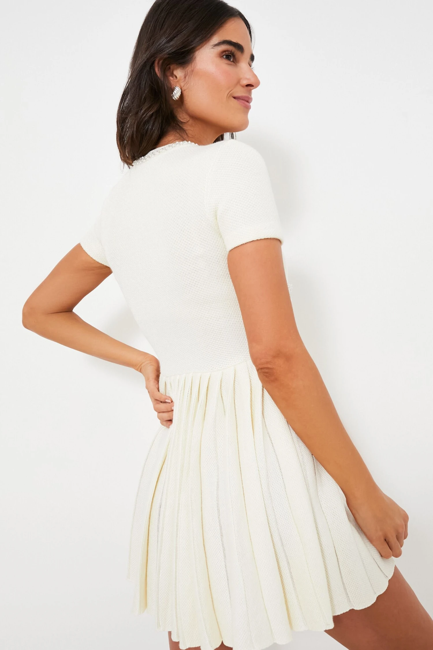 SELF PORTRAIT Cream Knit Mini Dress 4 SELF PORTRAIT Cream Knit Mini Dress - Image 4