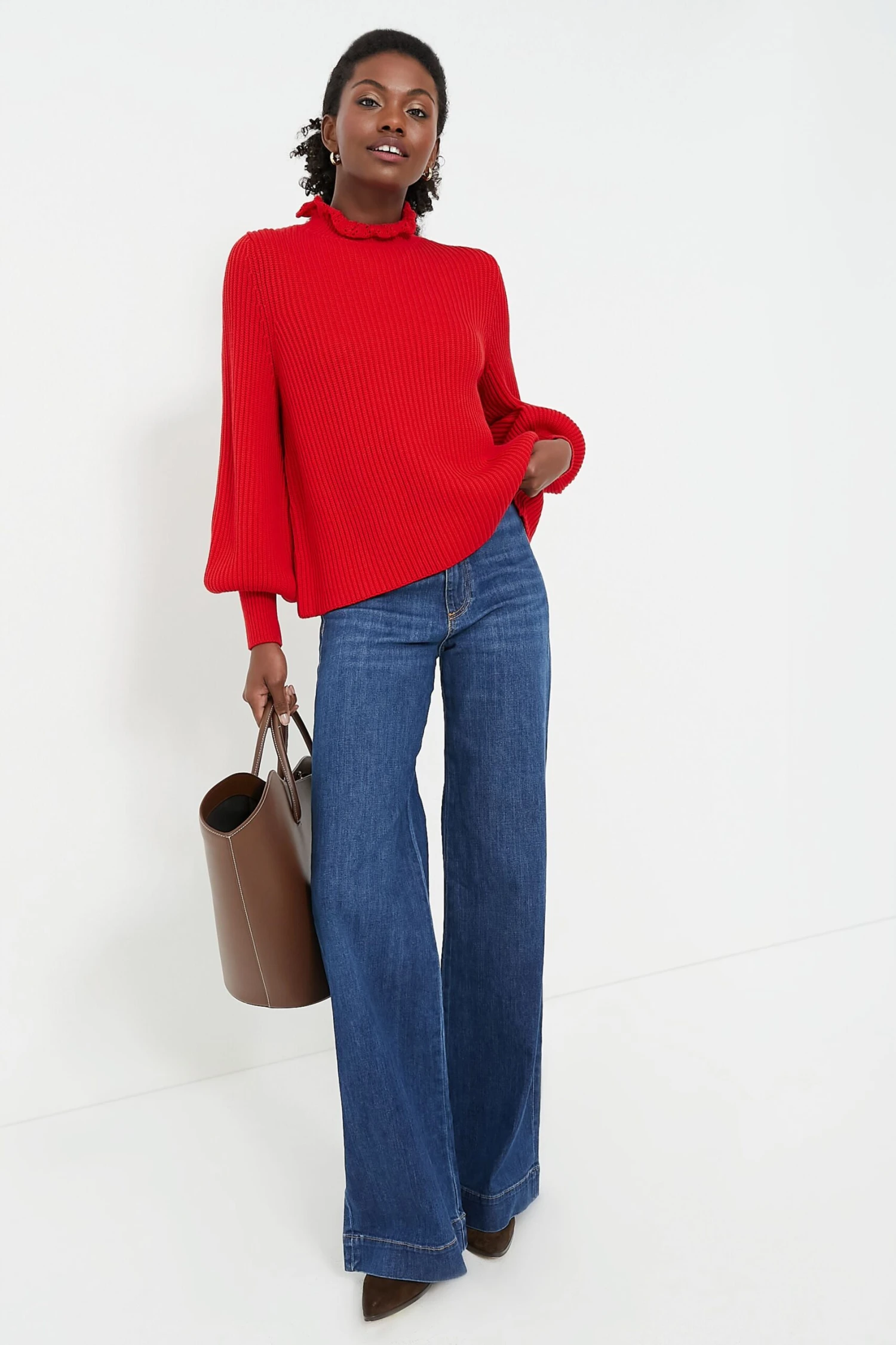 Red Ruffle Neck Delphine Sweater 6 Red Ruffle Neck Delphine Sweater - Image 6