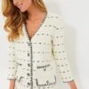 Veronica Beard Off White And Navy Ceriani Knit Jacket With Sequins