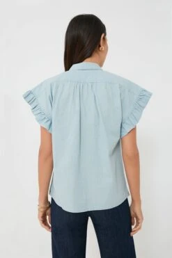 Chambray Marianne B Ruffle Sleeve Shirt -ULLA JOHNSON SHOP 60BdlqZFaQTfEuGsRScBM7C0OKQJ1gpe 1