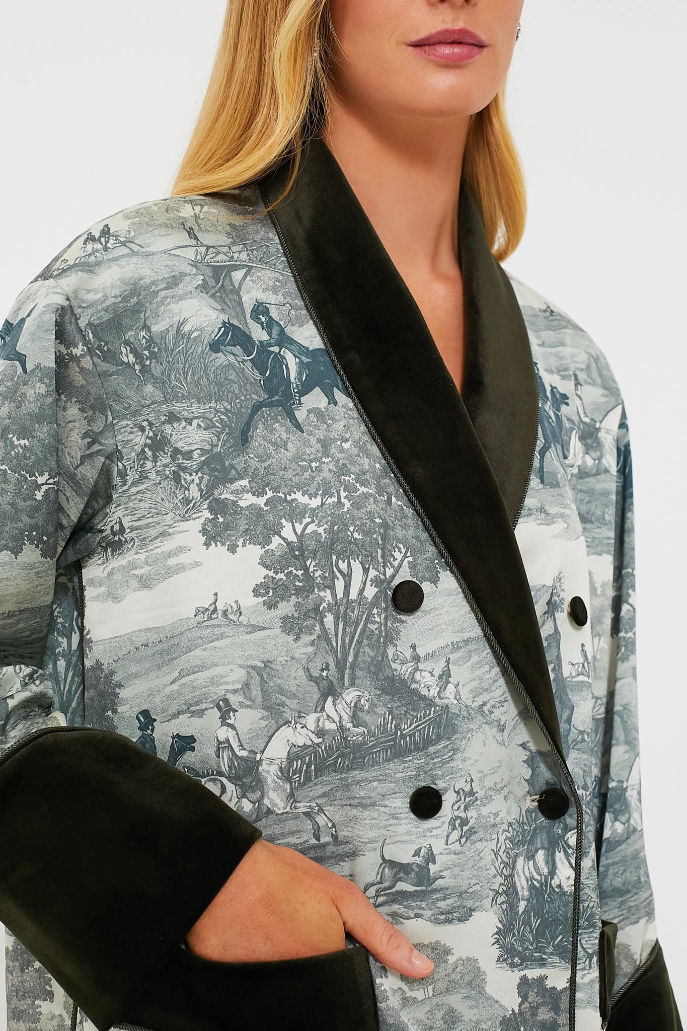 Middleburg Toile Velvet Trim Smoking Jacket 5 Middleburg Toile Velvet Trim Smoking Jacket - Image 5