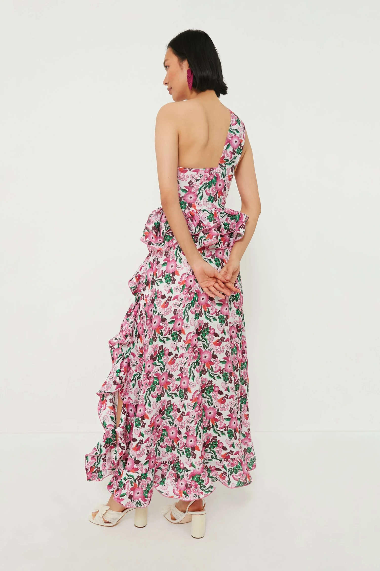 Pink Floral Linen Maxi Dress 4 Pink Floral Linen Maxi Dress - Image 4