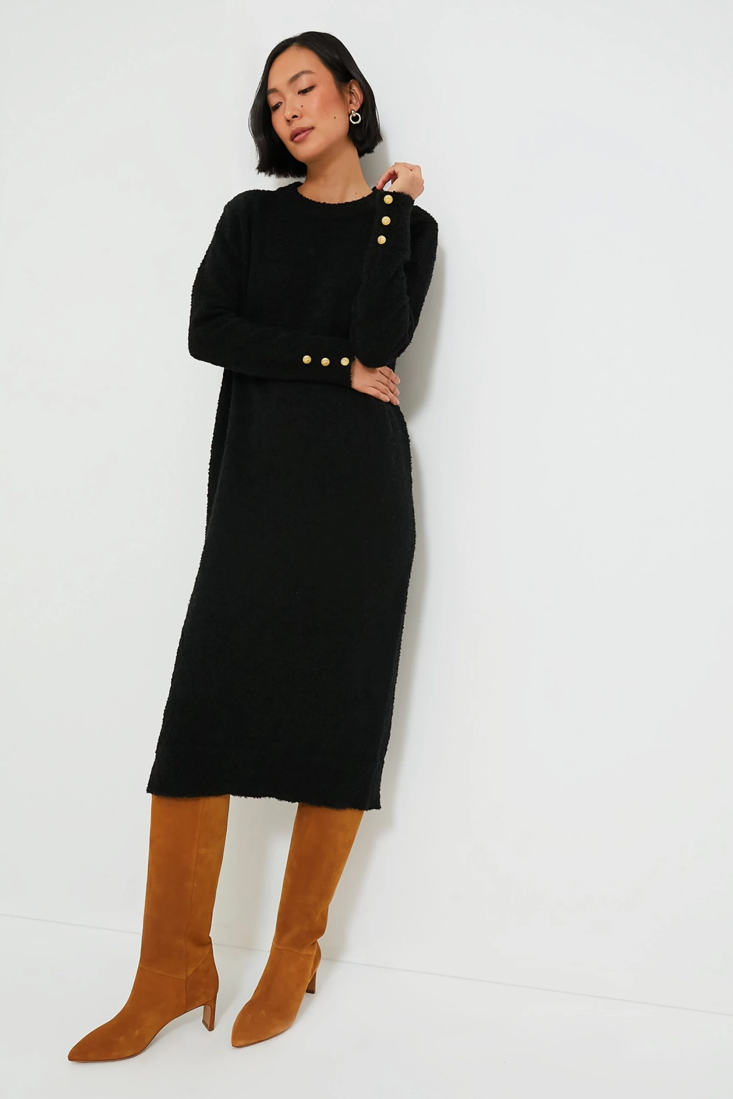Black Boucle Knit Nelle Dress 2 Black Boucle Knit Nelle Dress - Image 2