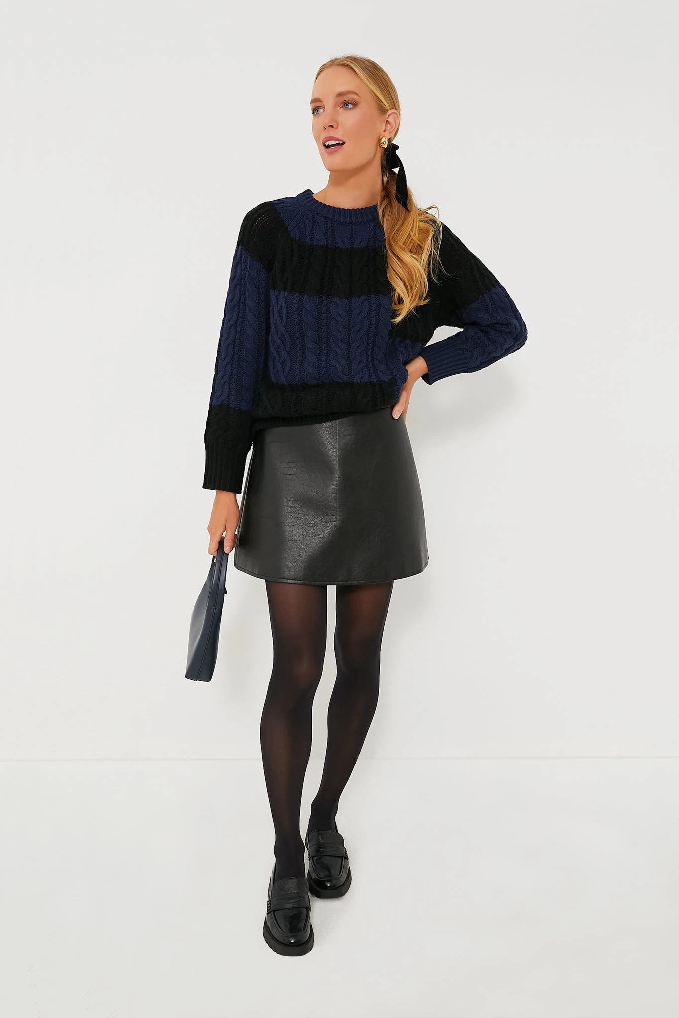Navy And Black Color Block Cable Sweater 8 Navy And Black Color Block Cable Sweater - Image 8