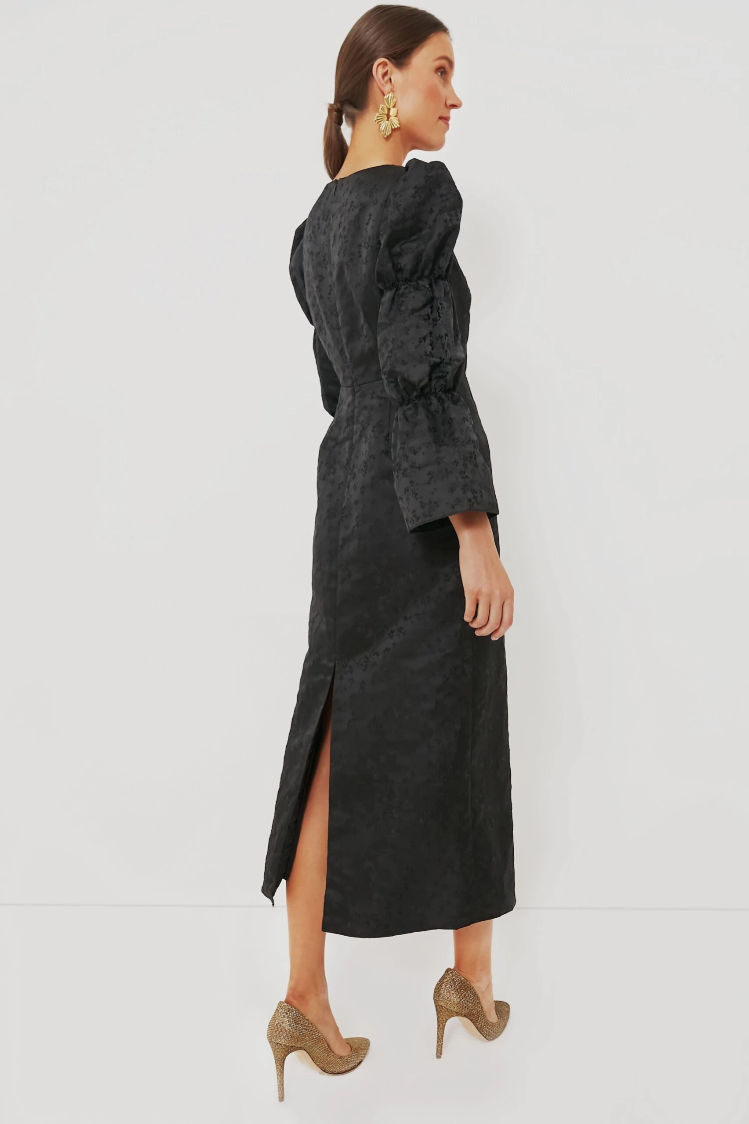 Black Jacquard Puff Sleeve Darcy Dress 4 Black Jacquard Puff Sleeve Darcy Dress - Image 4