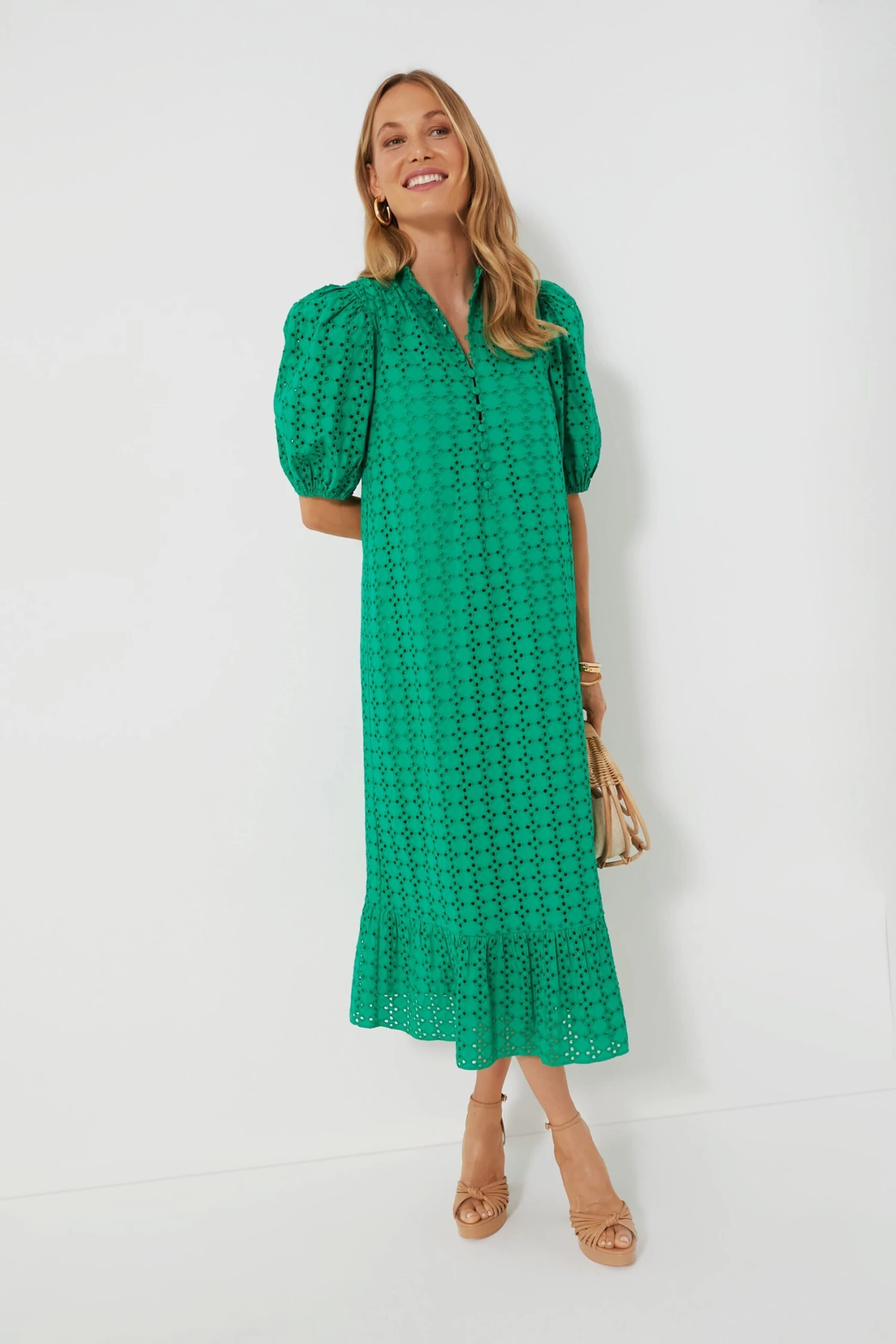 Green Eyelet Midi Tryall Dress 2 Green Eyelet Midi Tryall Dress - Image 2