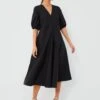 Ganni Black Cotton Poplin V-Neck Long Dress