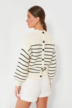 Ivory And Dark Navy Stripe Button Back Crewneck Sweater -ULLA JOHNSON SHOP BxwSxT5JEfB24rfCsvGjkxmuyOYaNOdH 1