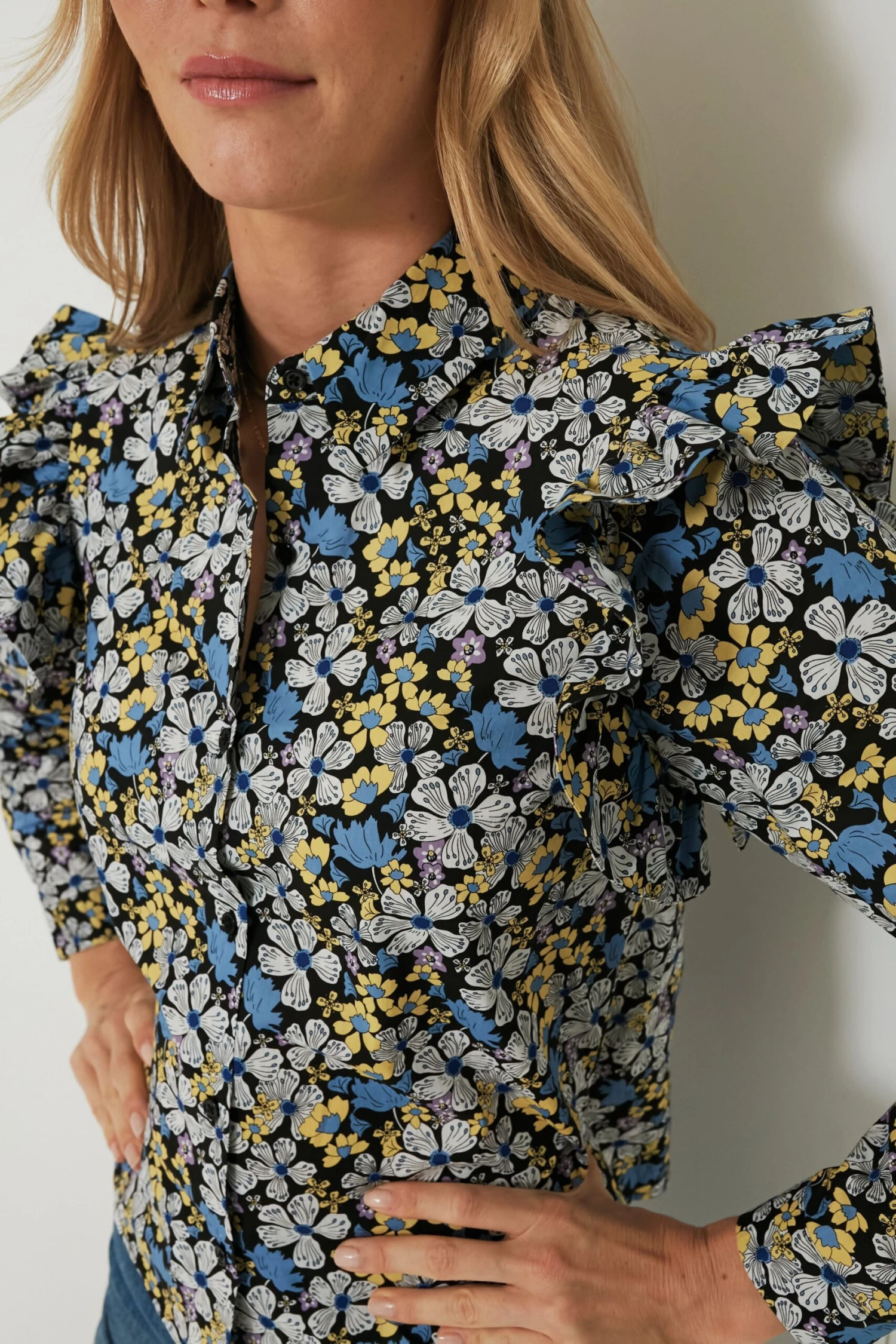 Blue & Yellow Floral Primrose Blouse 2 Blue & Yellow Floral Primrose Blouse - Image 2