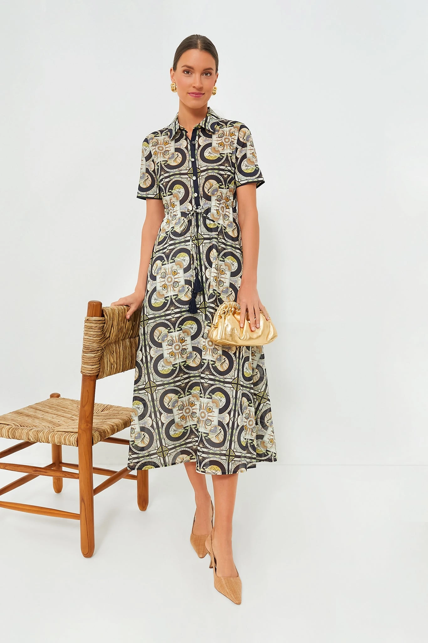 Tory Burch Navy Sundial Printed Cotton Shirtdress 2 Tory Burch Navy Sundial Printed Cotton Shirtdress - Image 2