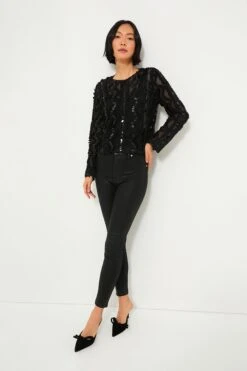 Black Sheer Sequined Long Sleeve Sutton Blouse -ULLA JOHNSON SHOP DS9tzcspCnpDRw3P9adLxN9nHVffLpHH 1