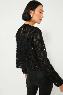 Black Sheer Sequined Long Sleeve Sutton Blouse -ULLA JOHNSON SHOP EsZkudO4663GWZuPzVB5fJka88jYxbz7 1