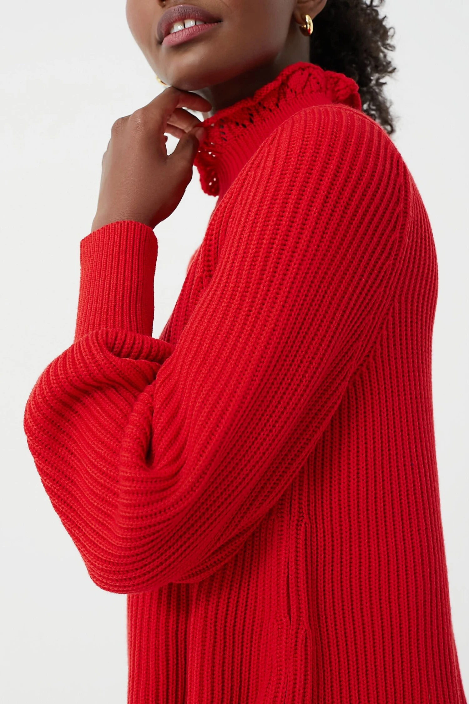 Red Ruffle Neck Delphine Sweater 5 Red Ruffle Neck Delphine Sweater - Image 5