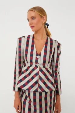 Bordeaux Check Jacquard Zoey Top