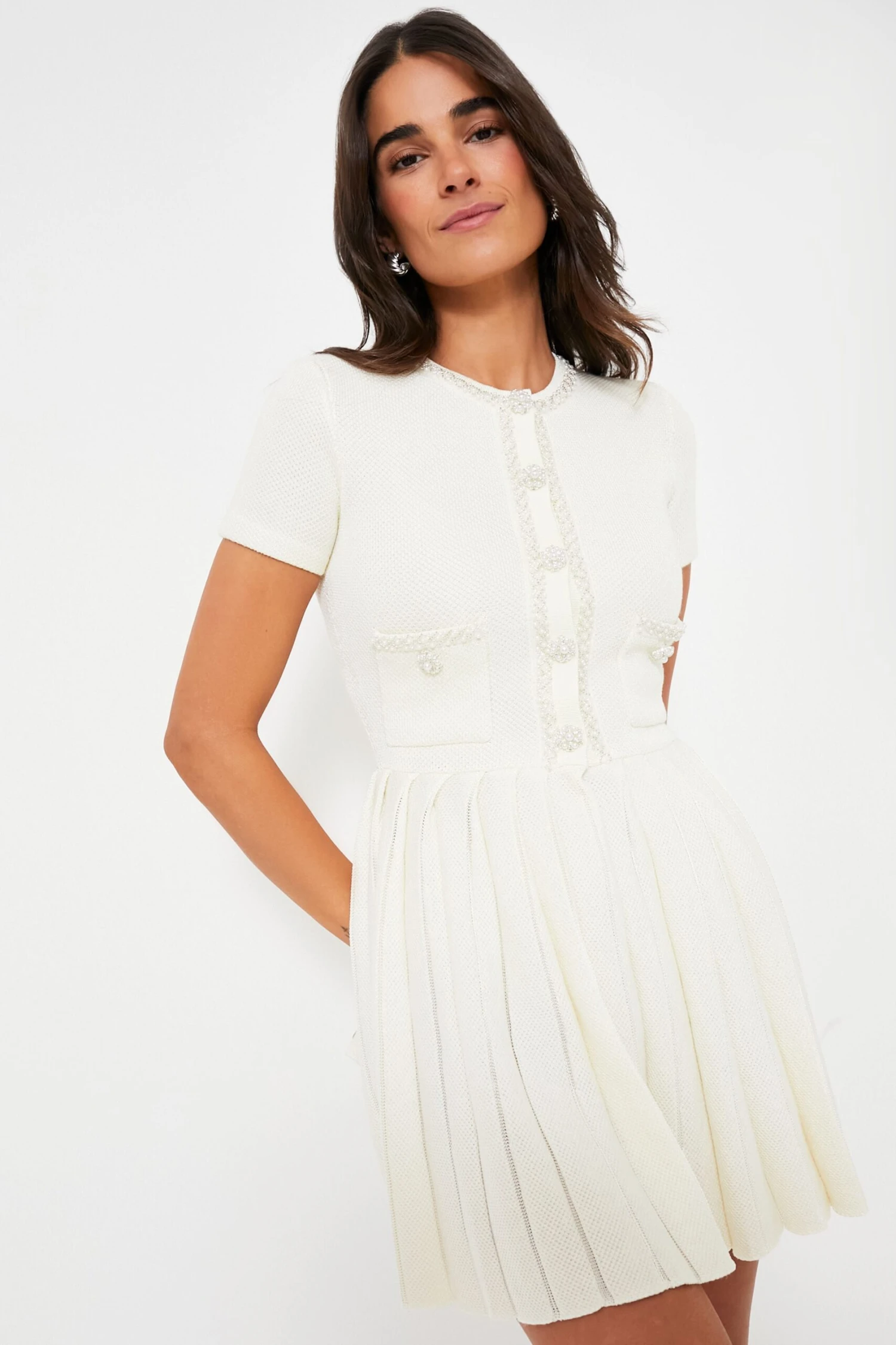 SELF PORTRAIT Cream Knit Mini Dress 1 SELF PORTRAIT Cream Knit Mini Dress