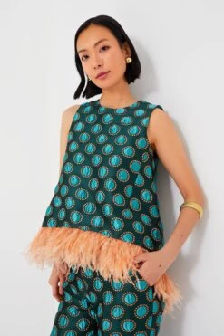 Jacquard Winter Sun La Scala Top With Feathers