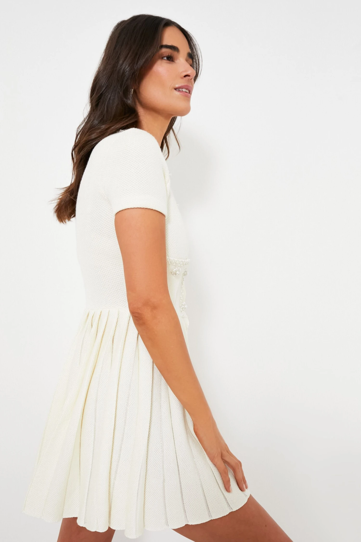 SELF PORTRAIT Cream Knit Mini Dress 3 SELF PORTRAIT Cream Knit Mini Dress - Image 3