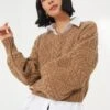 Biscuit Cable Knit Cropped Crew Neck Sweater