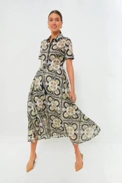 Tory Burch Navy Sundial Printed Cotton Shirtdress