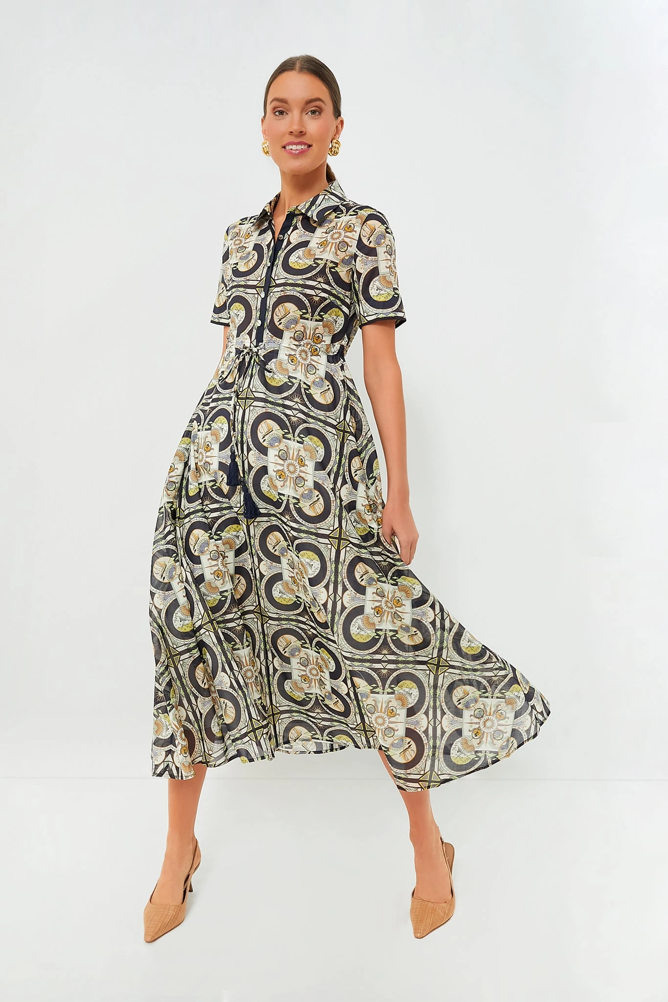 Tory Burch Navy Sundial Printed Cotton Shirtdress 1 Tory Burch Navy Sundial Printed Cotton Shirtdress