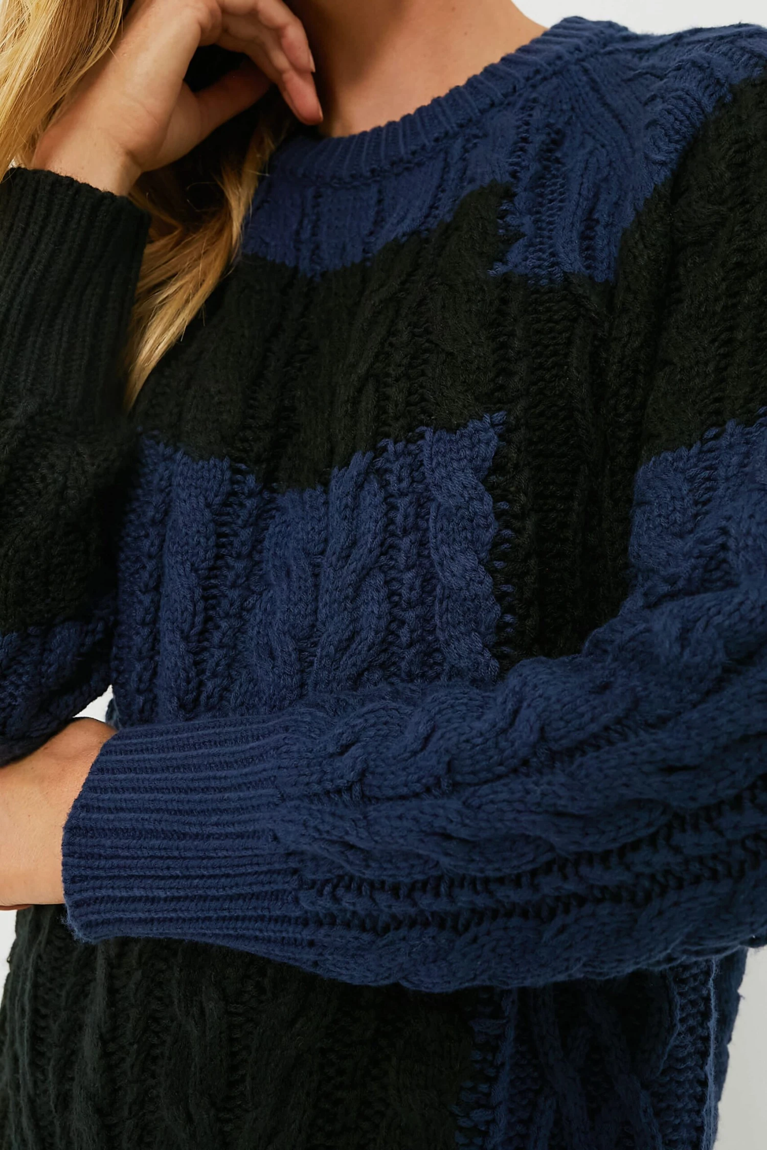 Navy And Black Color Block Cable Sweater 5 Navy And Black Color Block Cable Sweater - Image 5