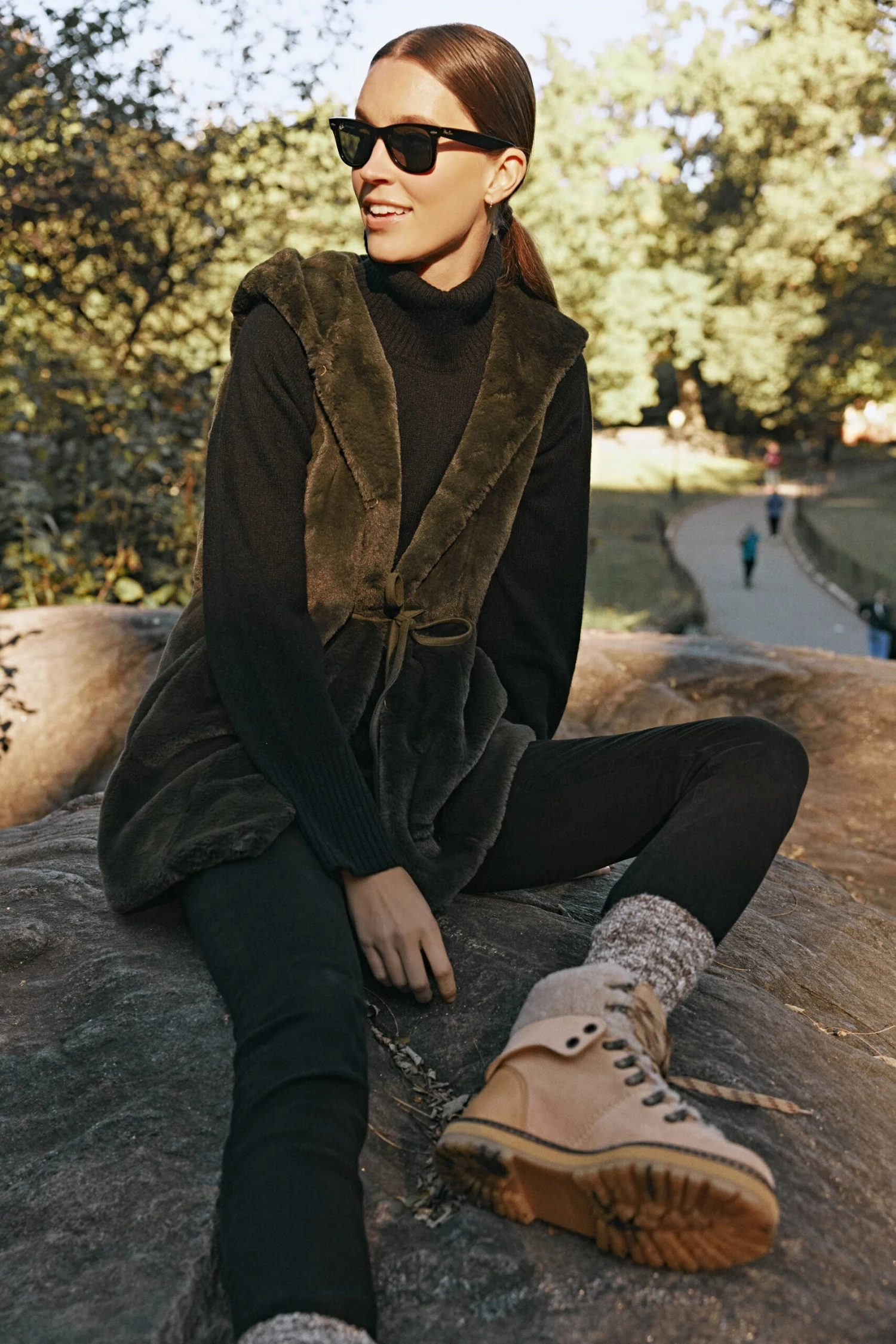 Moss Green Faux Fur Bayker Vest 2 Moss Green Faux Fur Bayker Vest - Image 2