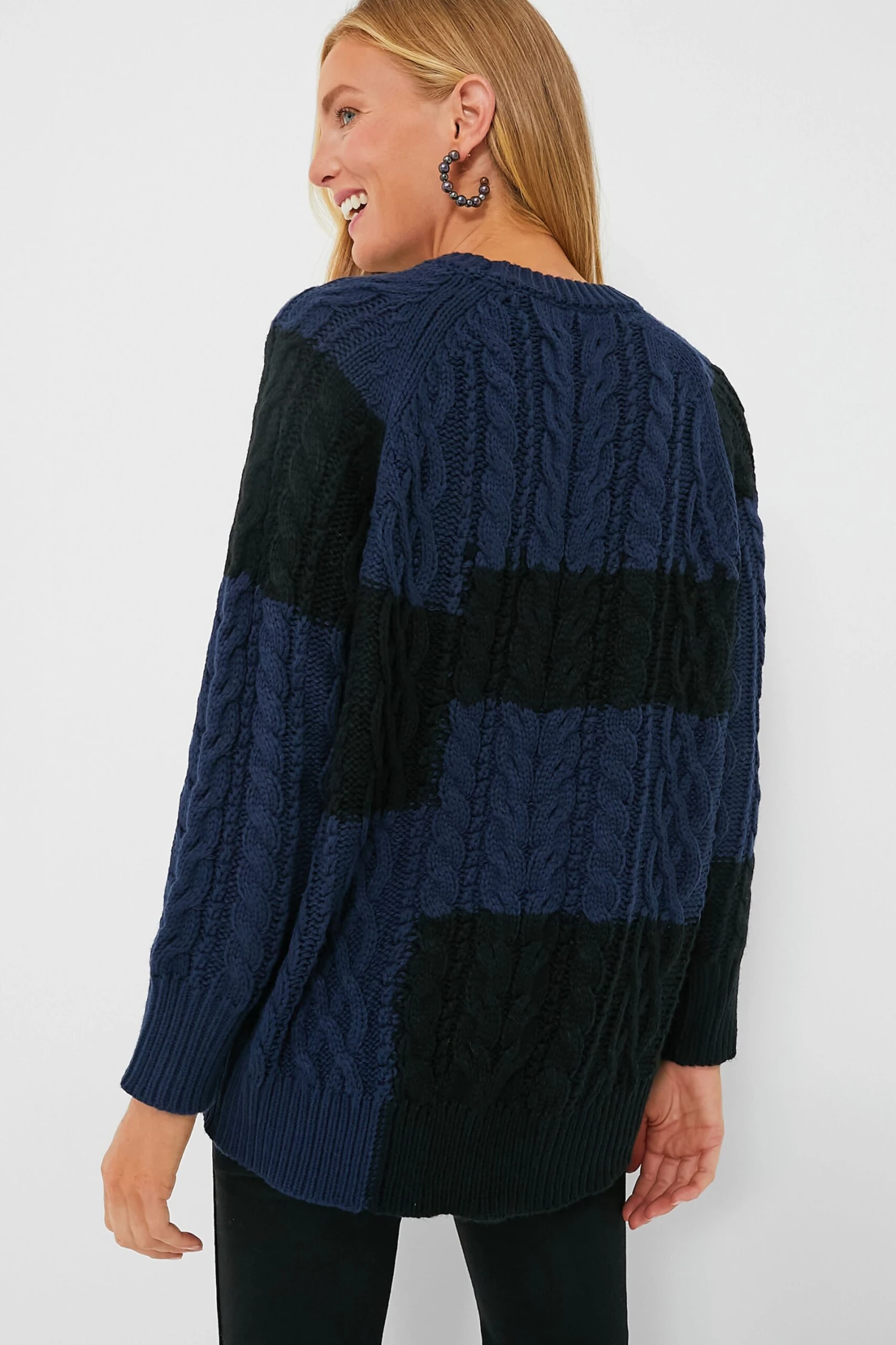Navy And Black Color Block Cable Sweater 4 Navy And Black Color Block Cable Sweater - Image 4