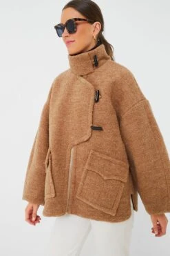 Ganni Tiger's Eye Boucle Wool Drop Shoulder Jacket