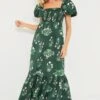 Viridian Stamped Bouquets Gabrielle Dress