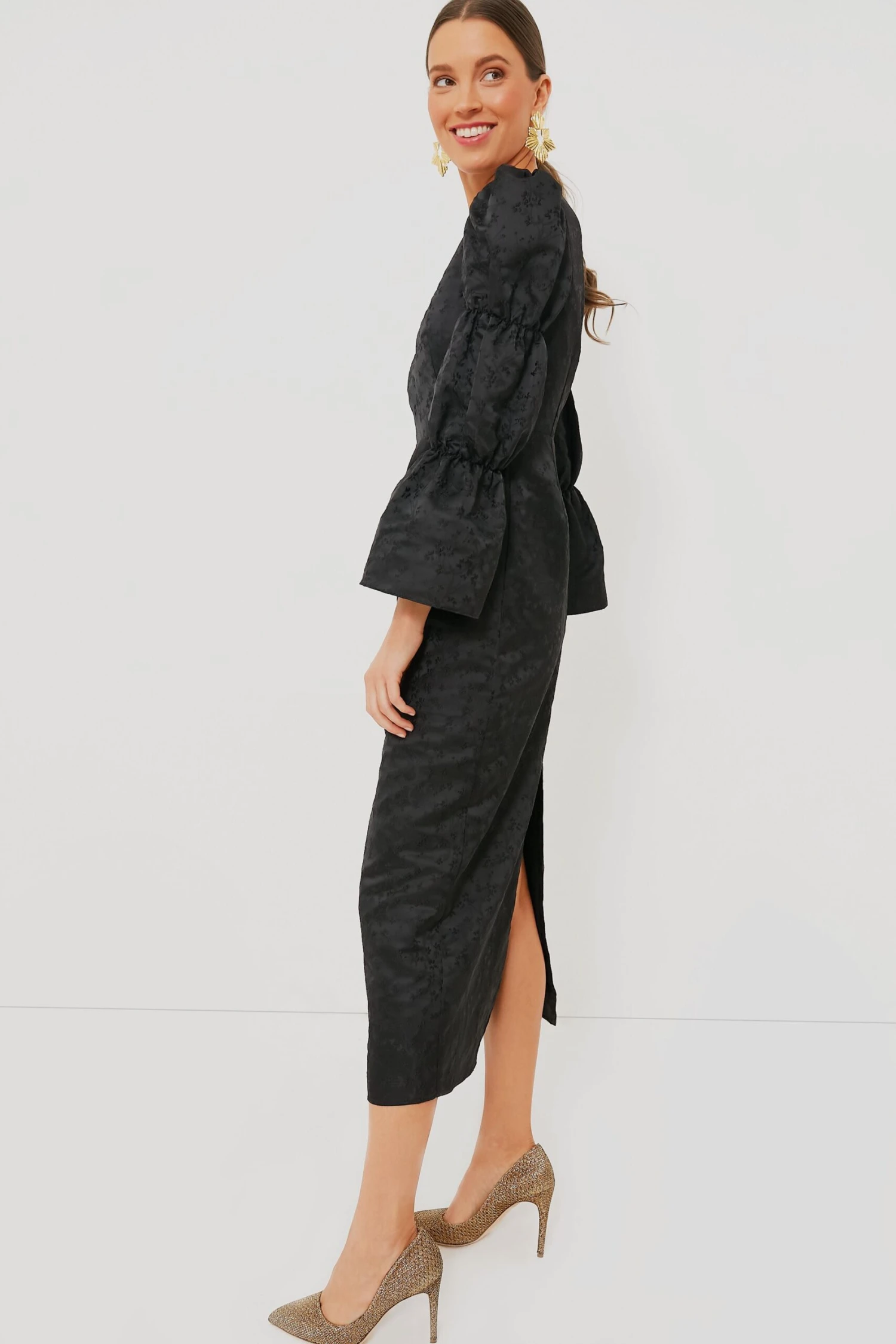 Black Jacquard Puff Sleeve Darcy Dress 3 Black Jacquard Puff Sleeve Darcy Dress - Image 3