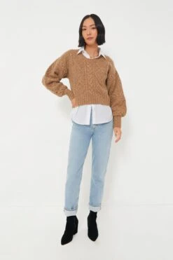 Biscuit Cable Knit Cropped Crew Neck Sweater -ULLA JOHNSON SHOP VUDWm1RooBoJu0owqK6hj5ZzpIBjff4e 1