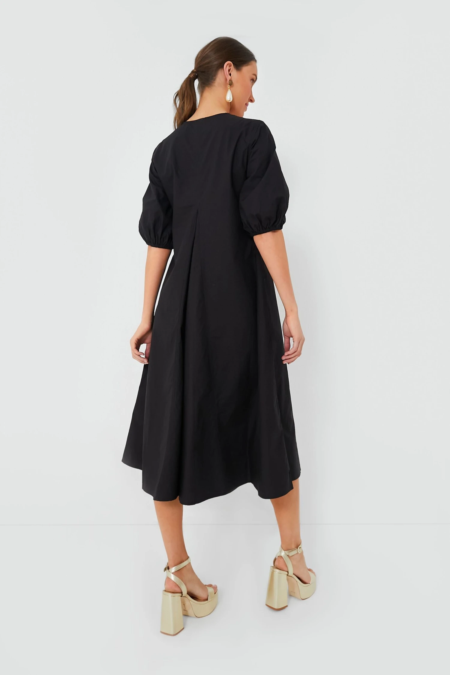 Ganni Black Cotton Poplin V-Neck Long Dress 4 Ganni Black Cotton Poplin V-Neck Long Dress - Image 4