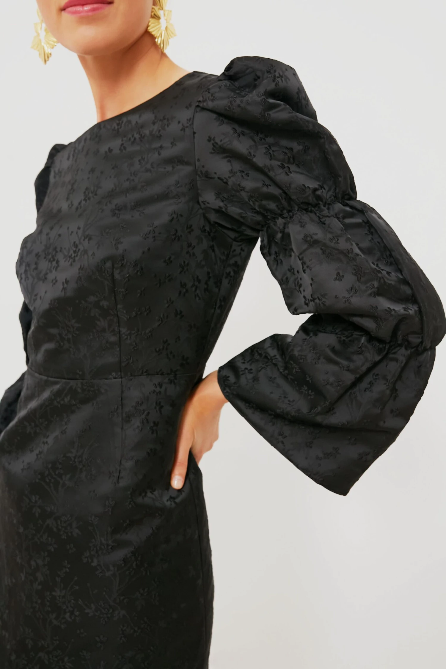 Black Jacquard Puff Sleeve Darcy Dress 5 Black Jacquard Puff Sleeve Darcy Dress - Image 5