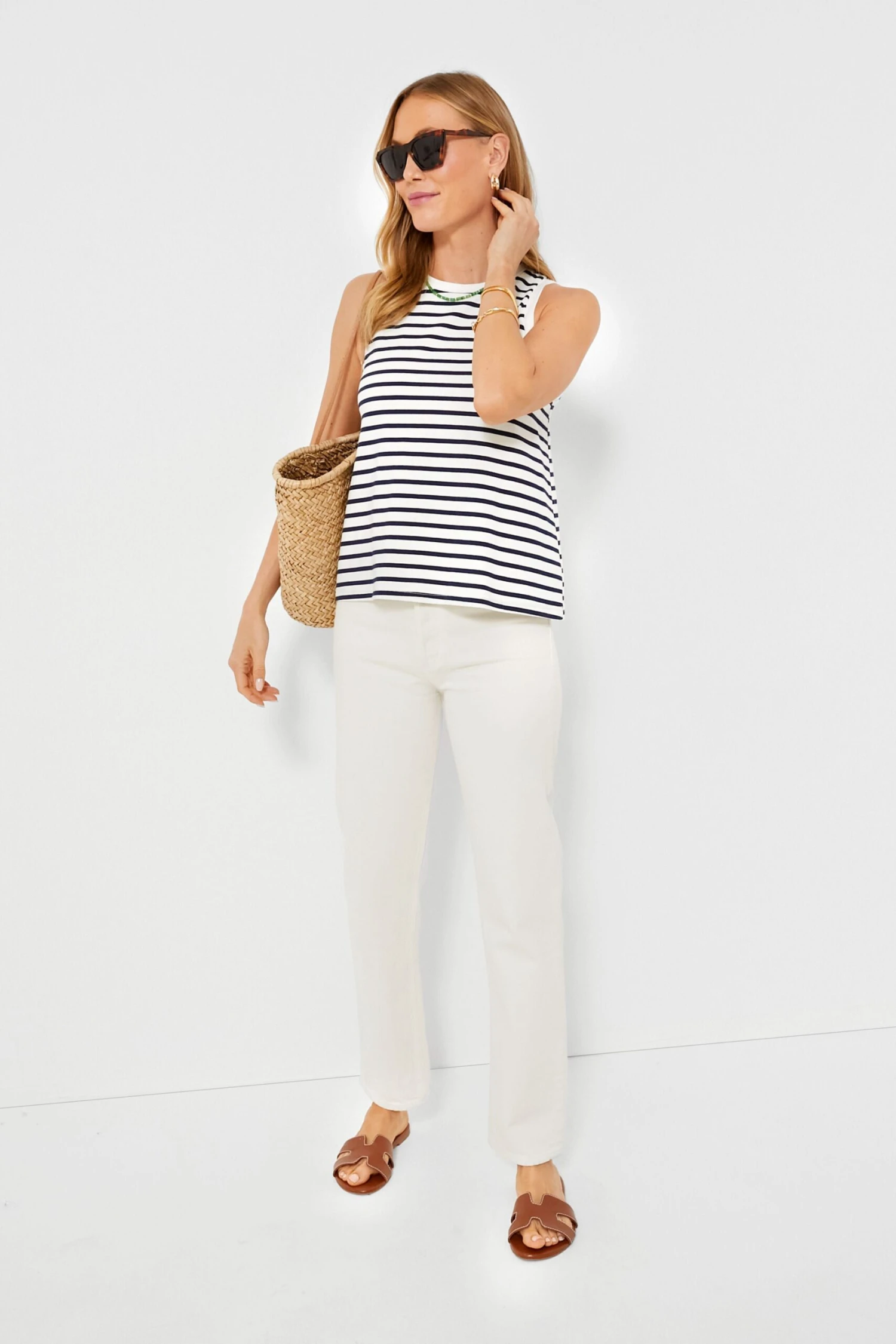 Navy Stripe Anthos Cotton Tank 2 Navy Stripe Anthos Cotton Tank - Image 2