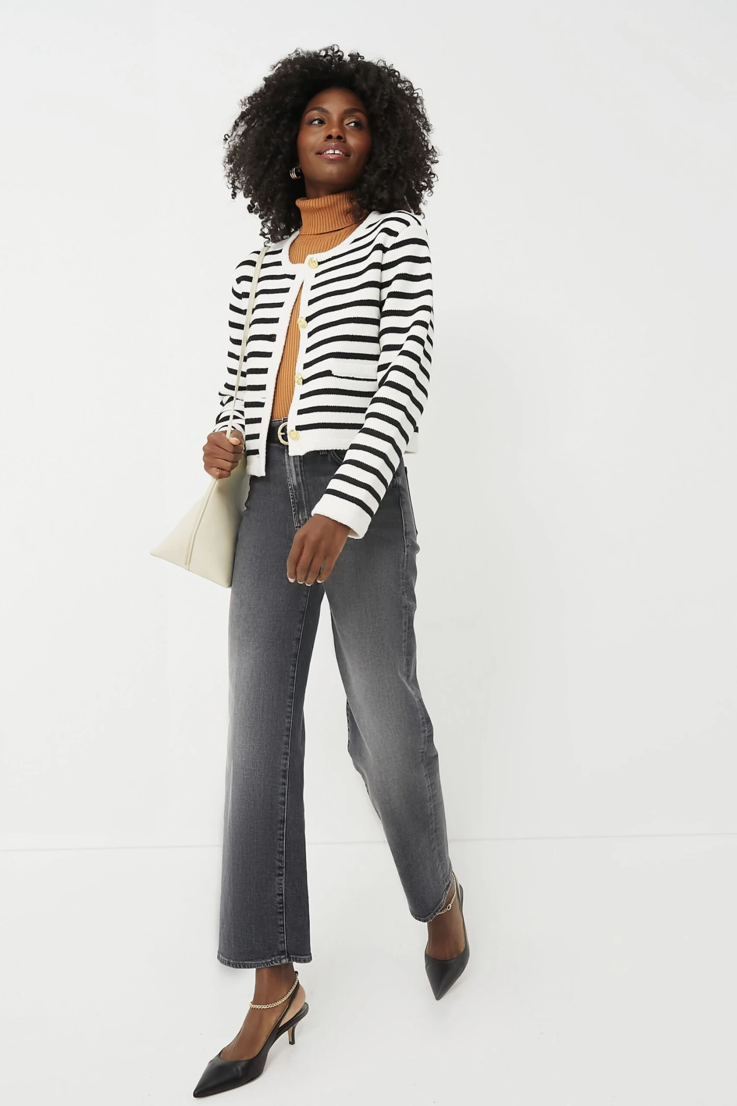 Black & Cream Stripe Annie Structured Cardigan 2 Black & Cream Stripe Annie Structured Cardigan - Image 2