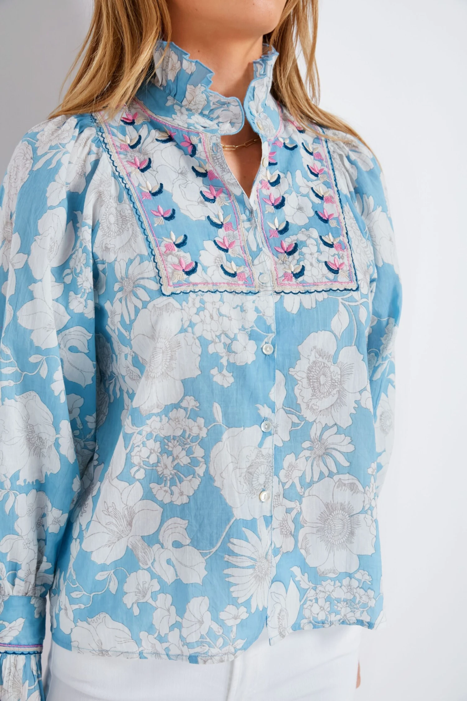 ANTIK BATIK Blue Peony Blouse 5 ANTIK BATIK Blue Peony Blouse - Image 5