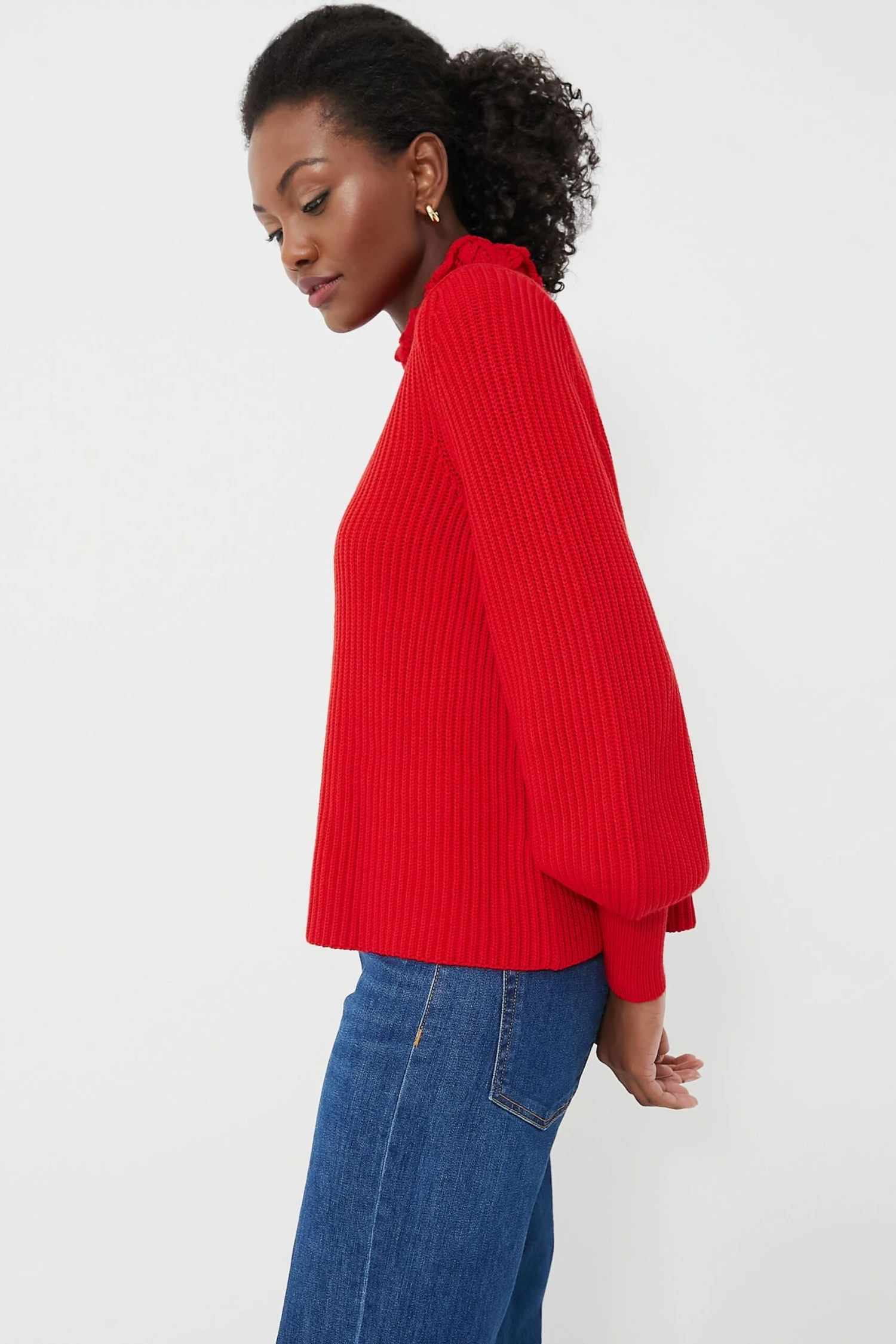 Red Ruffle Neck Delphine Sweater 3 Red Ruffle Neck Delphine Sweater - Image 3