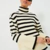 Cream Striped Turtleneck Sweater
