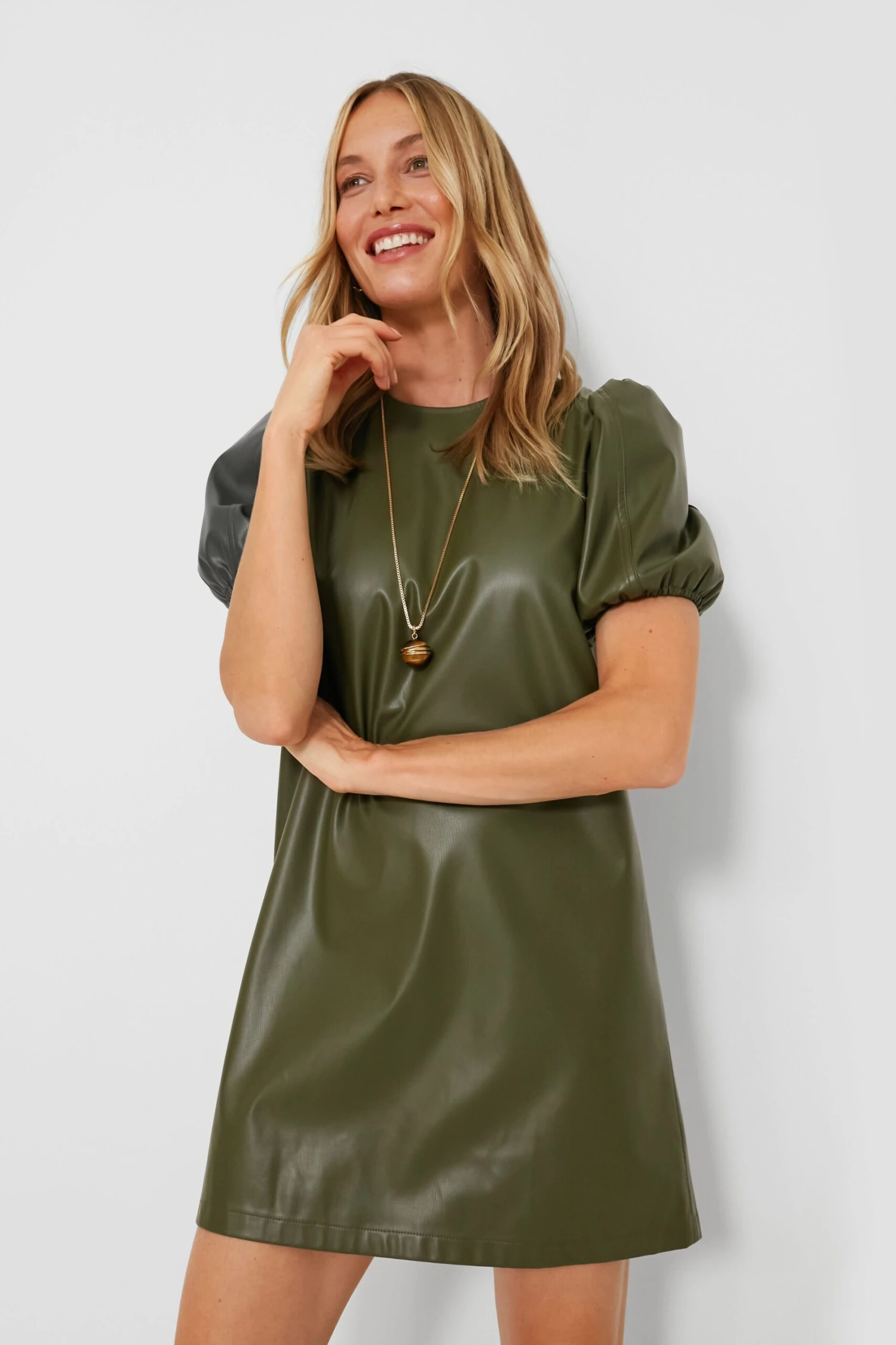 Green Faux Leather McShea Mini Dress 1 Green Faux Leather McShea Mini Dress