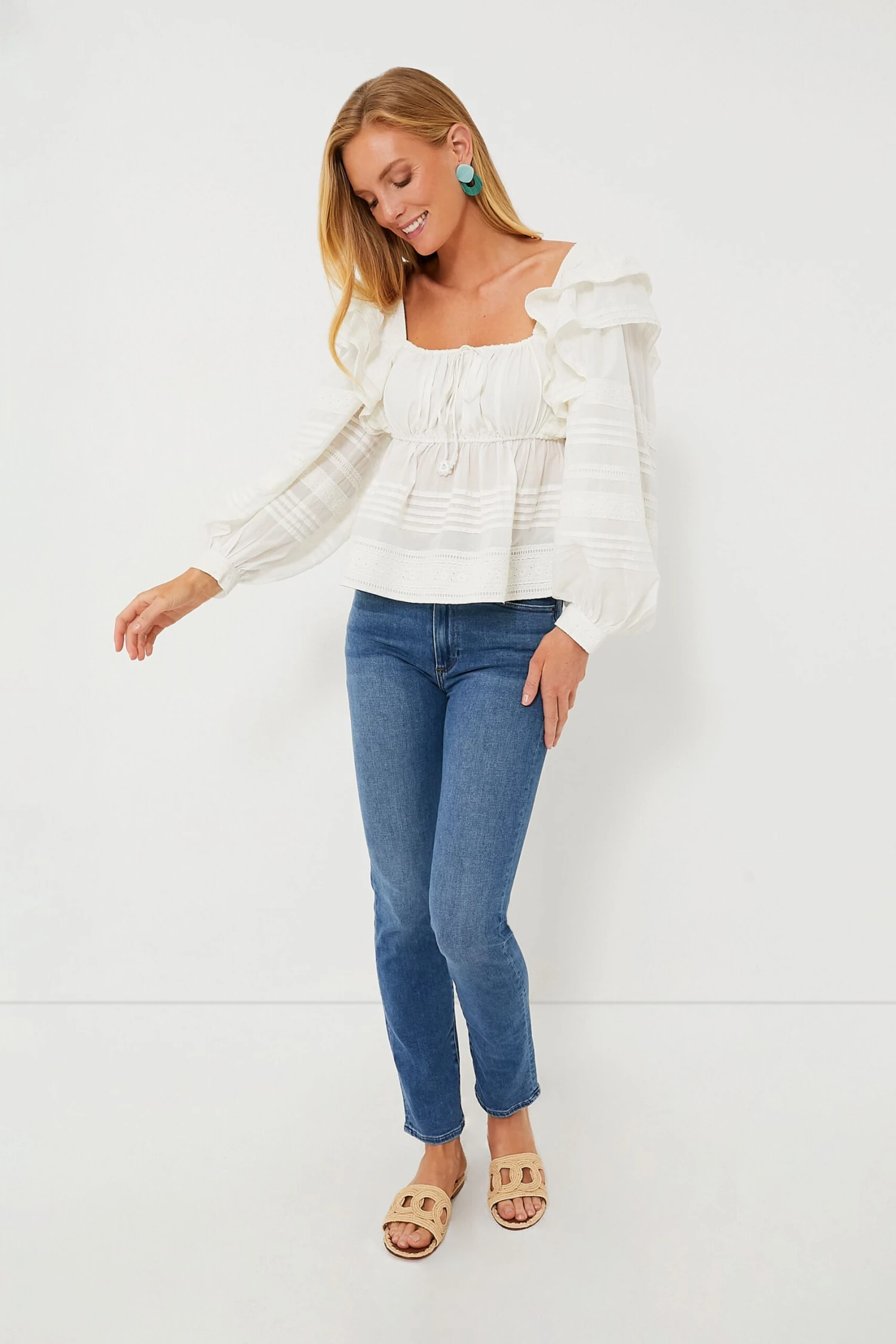 Farm Rio Off-White Squared Neckline Long Sleeve Blouse 6 Farm Rio Off-White Squared Neckline Long Sleeve Blouse - Image 6