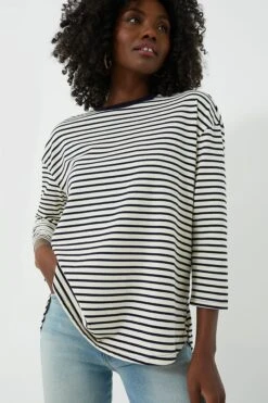 Navy Striped Knit Popover