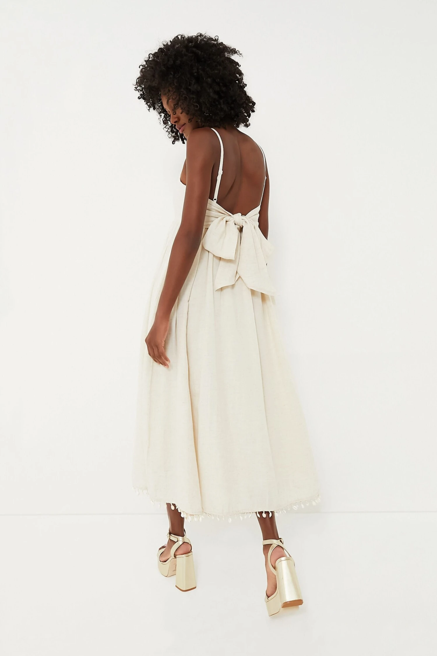 Light Sand With Puka Shell Fringe Gavin Midi Dress 4 Light Sand With Puka Shell Fringe Gavin Midi Dress - Image 4