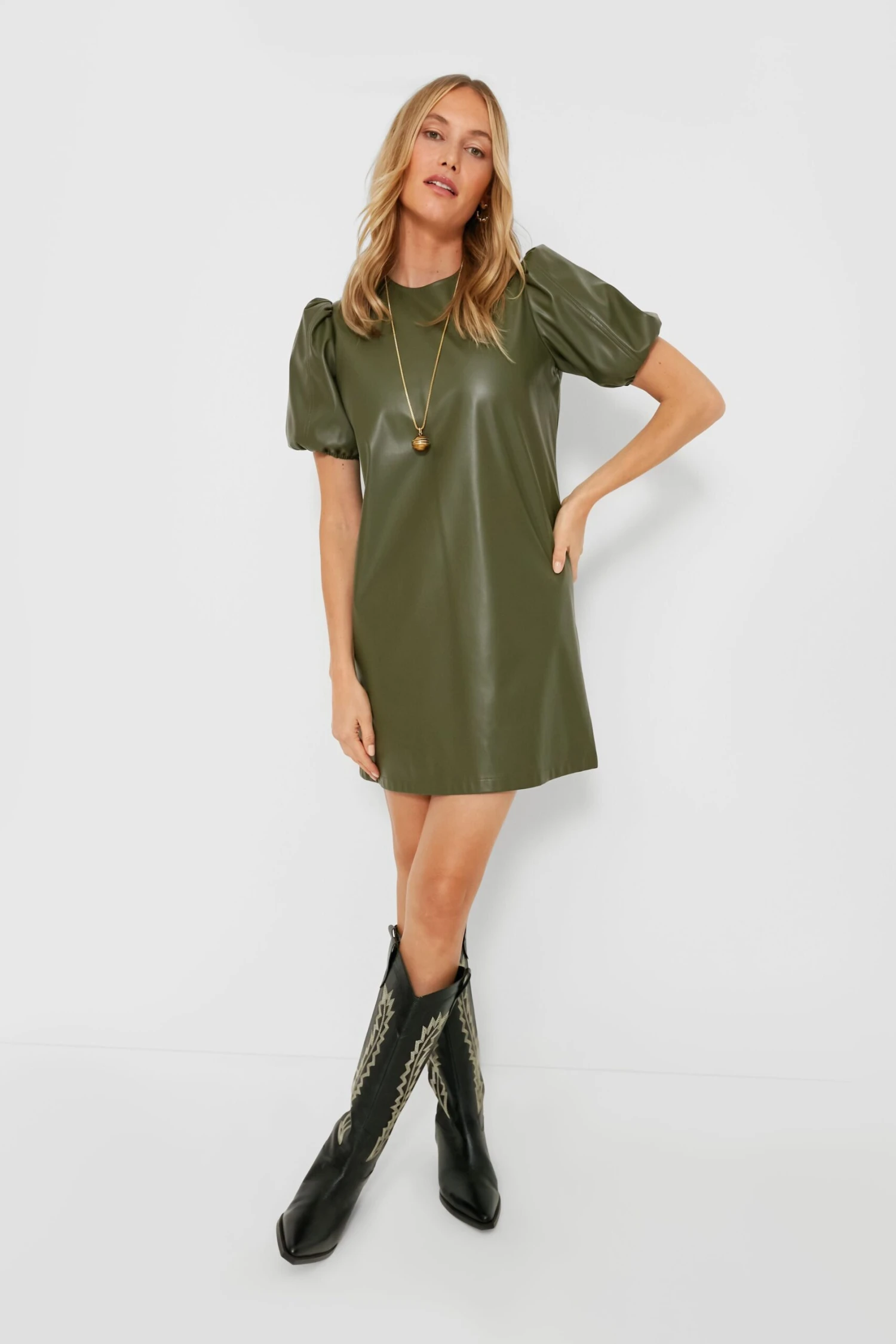 Green Faux Leather McShea Mini Dress 2 Green Faux Leather McShea Mini Dress - Image 2