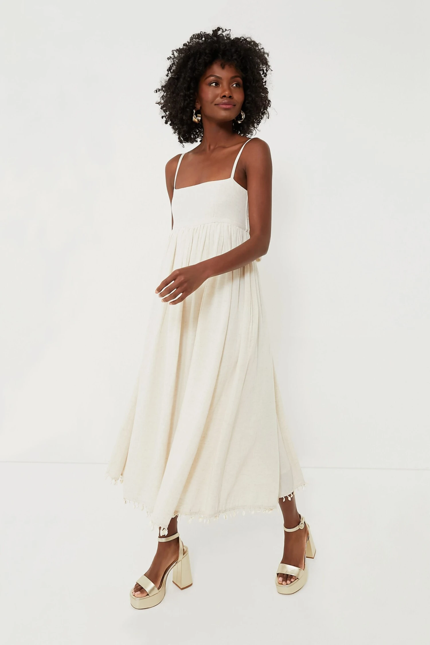 Light Sand With Puka Shell Fringe Gavin Midi Dress 6 Light Sand With Puka Shell Fringe Gavin Midi Dress - Image 6