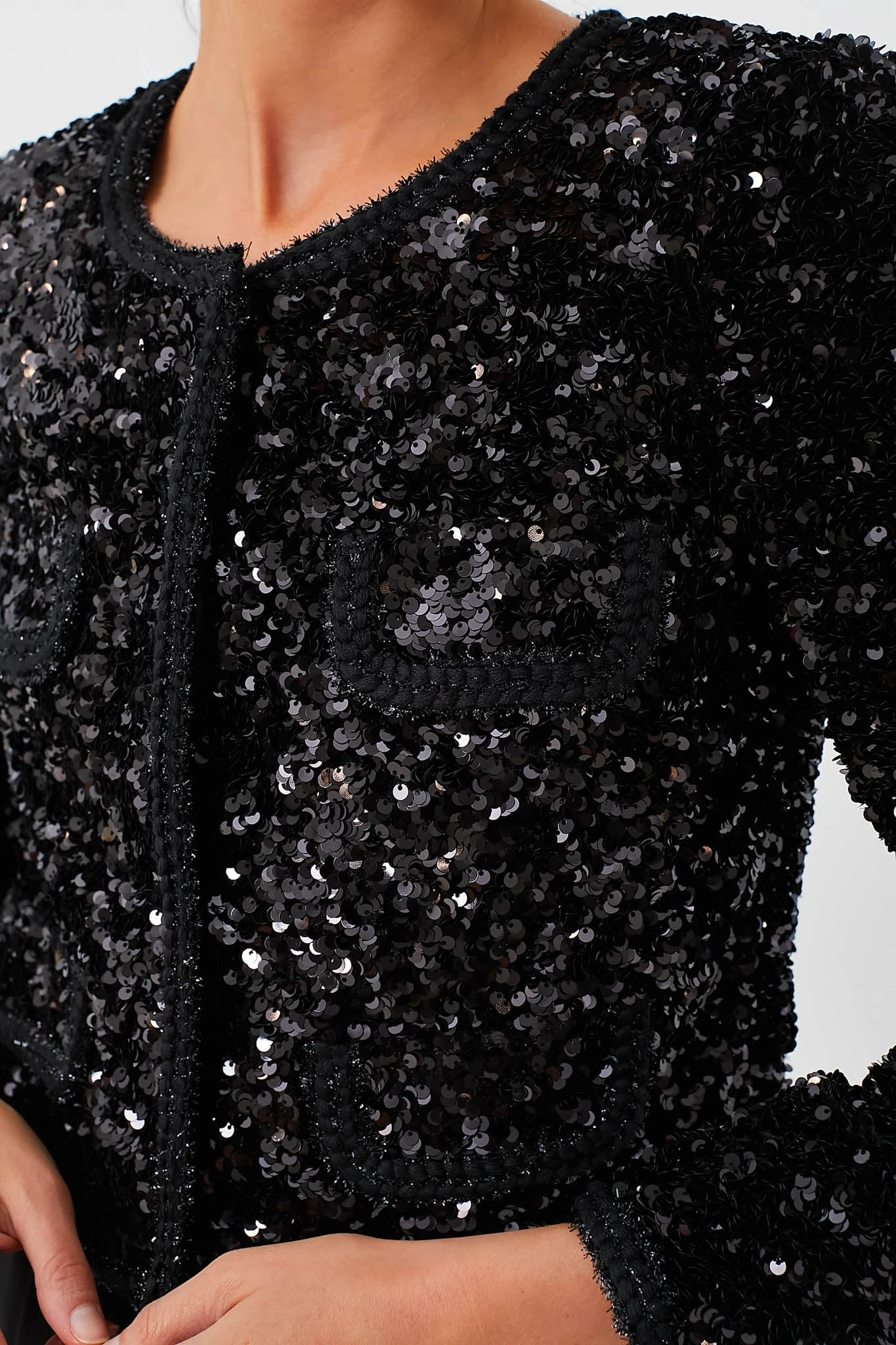 SELF PORTRAIT Black Sequin Cropped Jacket 5 SELF PORTRAIT Black Sequin Cropped Jacket - Image 5