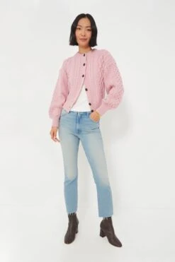 Pale Pink Clover Cropped Aran Cardigan -ULLA JOHNSON SHOP eyur626PZqTMJFfouNeDStG0d3ueDnDu 1