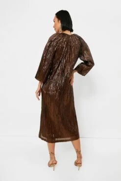 Bronze Metallic Plisse Dorinda Midi Dress -ULLA JOHNSON SHOP fWg1y4vZjjb9Gk9baC36Mtyh1dSrqQ6W 1