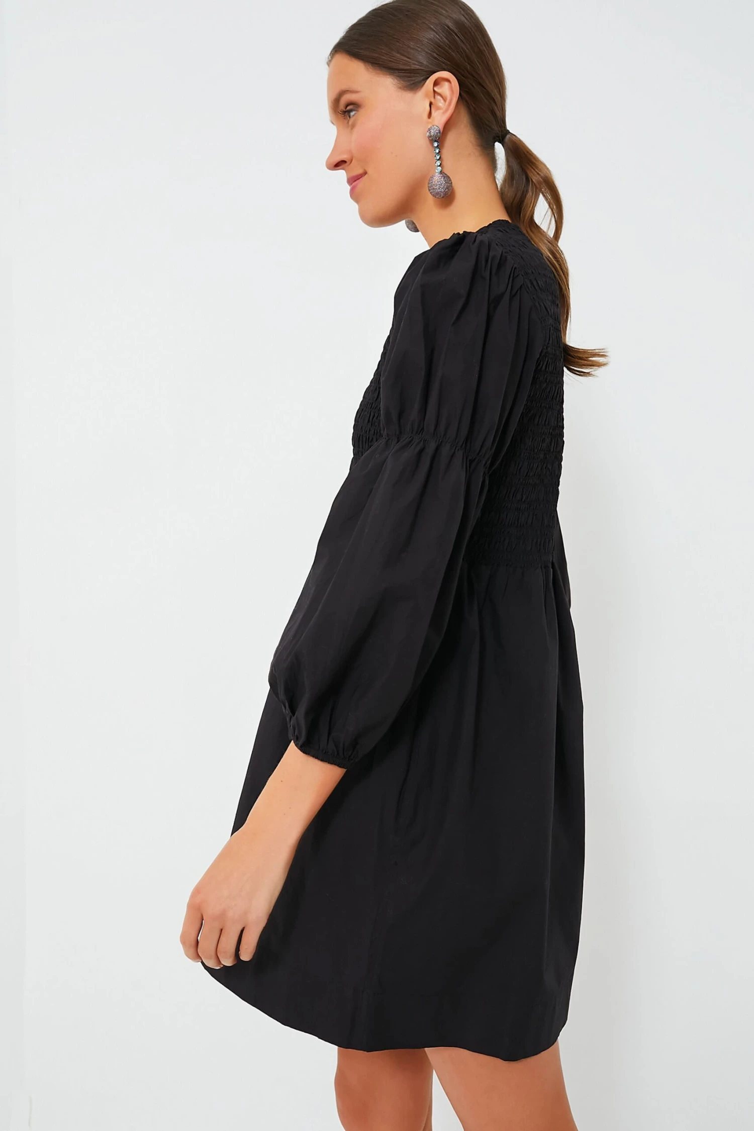 Ganni Black Cotton Poplin Mini Smock Dress 3 Ganni Black Cotton Poplin Mini Smock Dress - Image 3